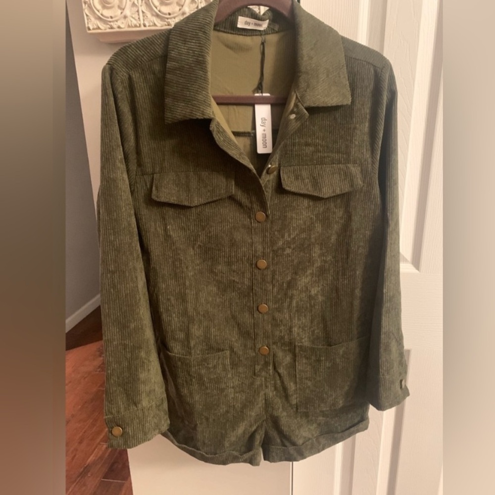 Day + Moon Olive Romper Corduroy Long Sleeve NWT - S